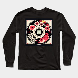 Cute Black and Pink Vintage Retro Aesthetic Flowers Vinyl Long Sleeve T-Shirt